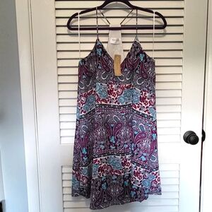 Nymphe Women's Dress Large Purple & Teal, Paisley & Floral razorback, lined  NWT